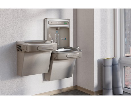 Elkay LZSTL8WSVRLK | Wall-mount Versatile Bi-Level Bottle Filling Station | Filtered, Refrigerated, LZ-style fountains, Vandal Resistant bubbler, Granite Gray - BottleFillingStations.com