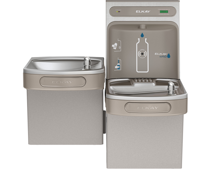 Elkay LZSTL8WSVRLK | Wall-mount Versatile Bi-Level Bottle Filling Station | Filtered, Refrigerated, LZ-style fountains, Vandal Resistant bubbler, Granite Gray - BottleFillingStations.com