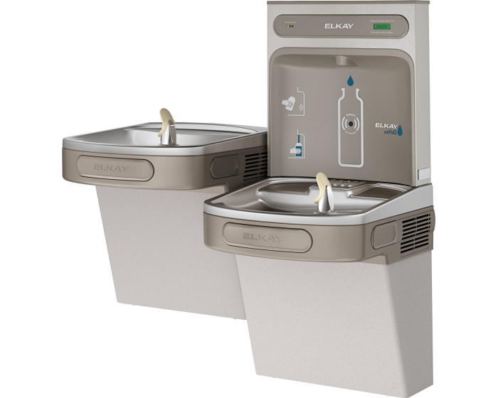 Elkay LZSTLDDWSLK | Wall-mount Versatile Bi-Level Bottle Filling Station | Filtered, Non-refrigerated, LZ-style fountains, Granite Gray - BottleFillingStations.com