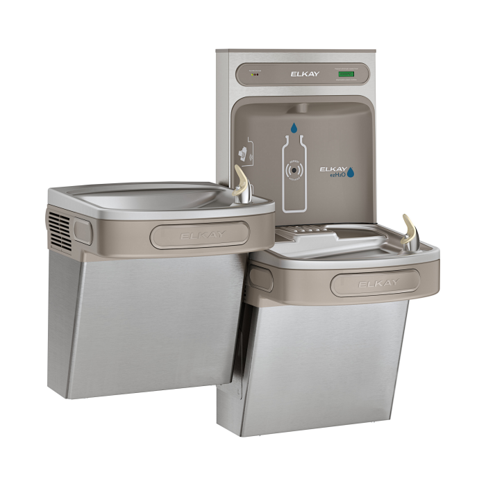 Elkay LZSTLDDWSSK | Wall-mount Versatile Bi-Level Bottle Filling Station | Filtered, Non-refrigerated, LZ-style fountains, Stainless Steel - BottleFillingStations.com