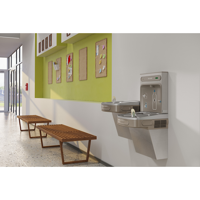 Elkay LZSTLDDWSSK | Wall-mount Versatile Bi-Level Bottle Filling Station | Filtered, Non-refrigerated, LZ-style fountains, Stainless Steel - BottleFillingStations.com