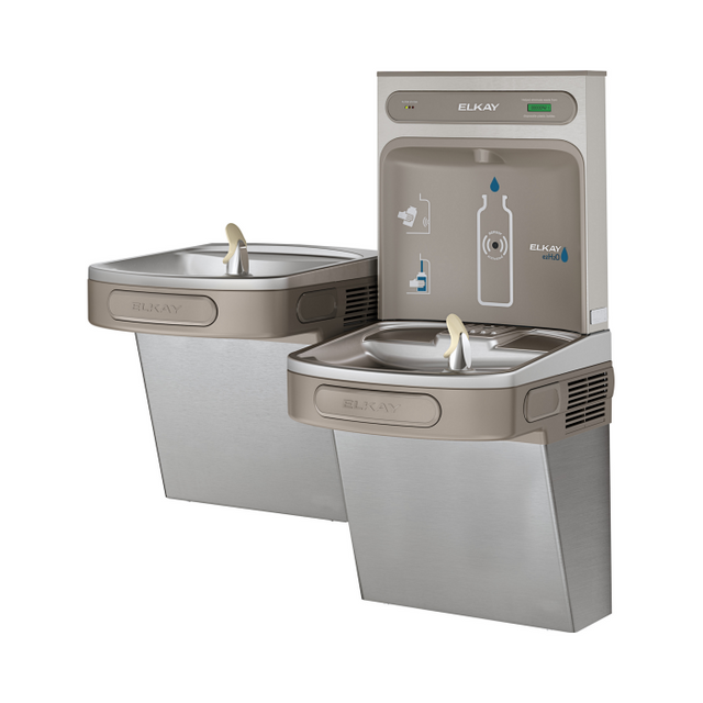 Elkay LZSTLDDWSSK | Wall-mount Versatile Bi-Level Bottle Filling Station | Filtered, Non-refrigerated, LZ-style fountains, Stainless Steel - BottleFillingStations.com