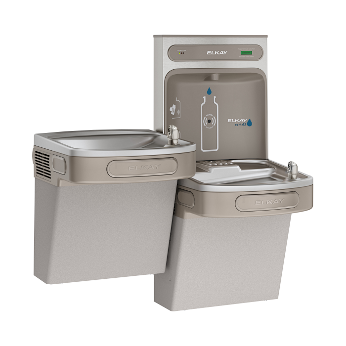 Elkay LZSTLDDWSVRLK | Wall-mount Versatile Bi-Level Bottle Filling Station | Filtered, Non-refrigerated, EZ-style fountain, Vandal-resistant bubbler, Granite Gray - BottleFillingStations.com