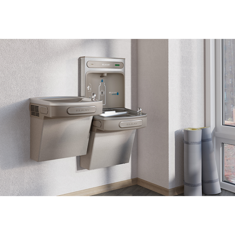 Elkay LZSTLDDWSVRLK | Wall-mount Versatile Bi-Level Bottle Filling Station | Filtered, Non-refrigerated, EZ-style fountain, Vandal-resistant bubbler, Granite Gray - BottleFillingStations.com