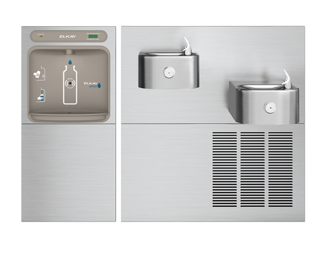 Elkay LZWS-SS28K | In-wall Bi-level Bottle Filling Station | Filtered, Refrigerated, Soft-sides drinking fountains, Stainless Steel color finish - BottleFillingStations.com