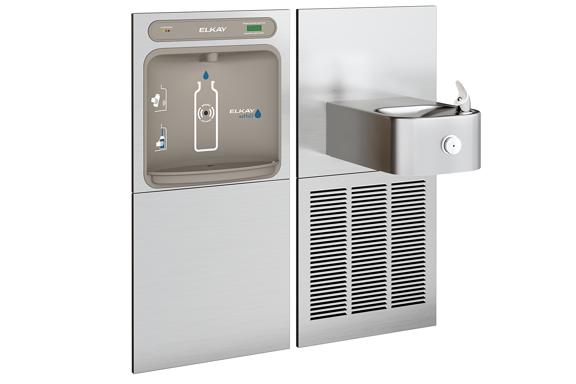 Elkay LZWS-SS8K | In-wall Bottle Filling Station | Filtered, Refrigerated, Soft-sides fountain, Stainless Steel (comes with Mounting Frames) - BottleFillingStations.com