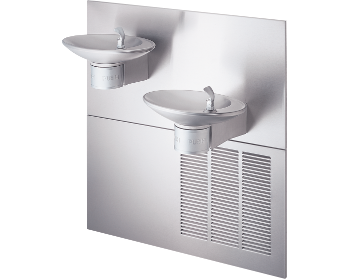 Halsey Taylor OVL-II-SER | Wall-mounted Bi-level OVL-style Drinking Fountain | Filterless, Refrigerated, Stainless Steel color finish - BottleFillingStations.com