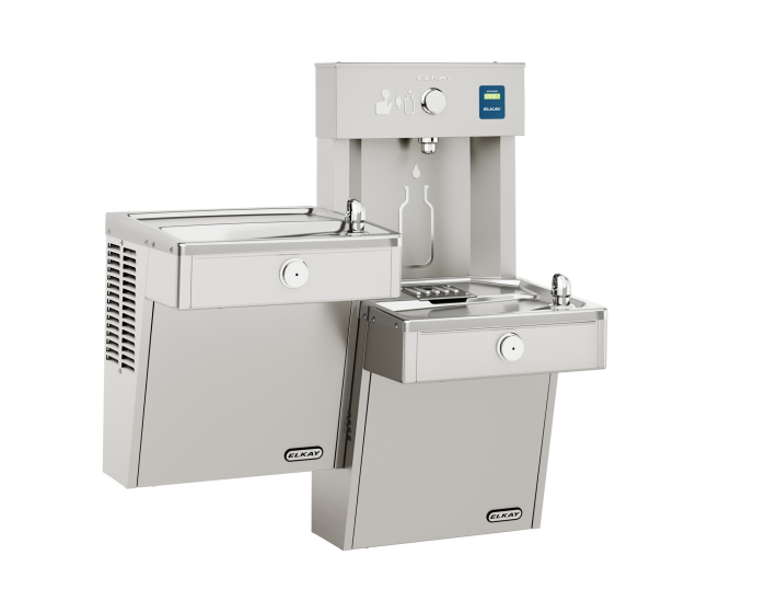 Elkay VRCTL8WSK | Wall-mount Bi-Level Bottle Filling Station | Filterless, Refrigerated, VRC-style Fountains, Fully Vandal-resistant, Stainless Steel - BottleFillingStations.com