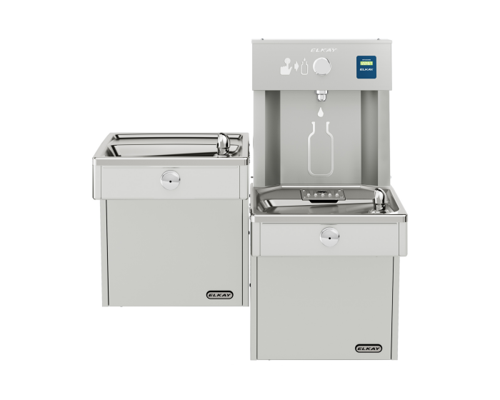 Elkay VRCTL8WSK | Wall-mount Bi-Level Bottle Filling Station | Filterless, Refrigerated, VRC-style Fountains, Fully Vandal-resistant, Stainless Steel - BottleFillingStations.com