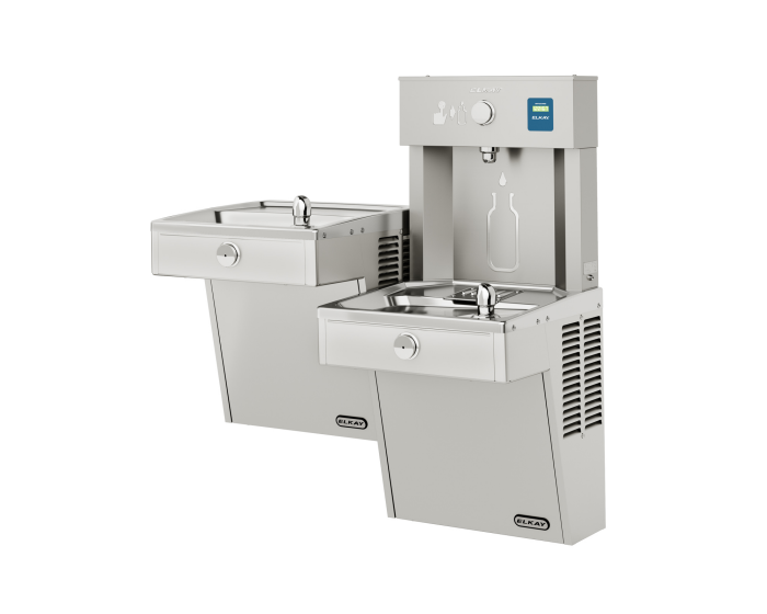 Elkay VRCTL8WSK | Wall-mount Bi-Level Bottle Filling Station | Filterless, Refrigerated, VRC-style Fountains, Fully Vandal-resistant, Stainless Steel - BottleFillingStations.com