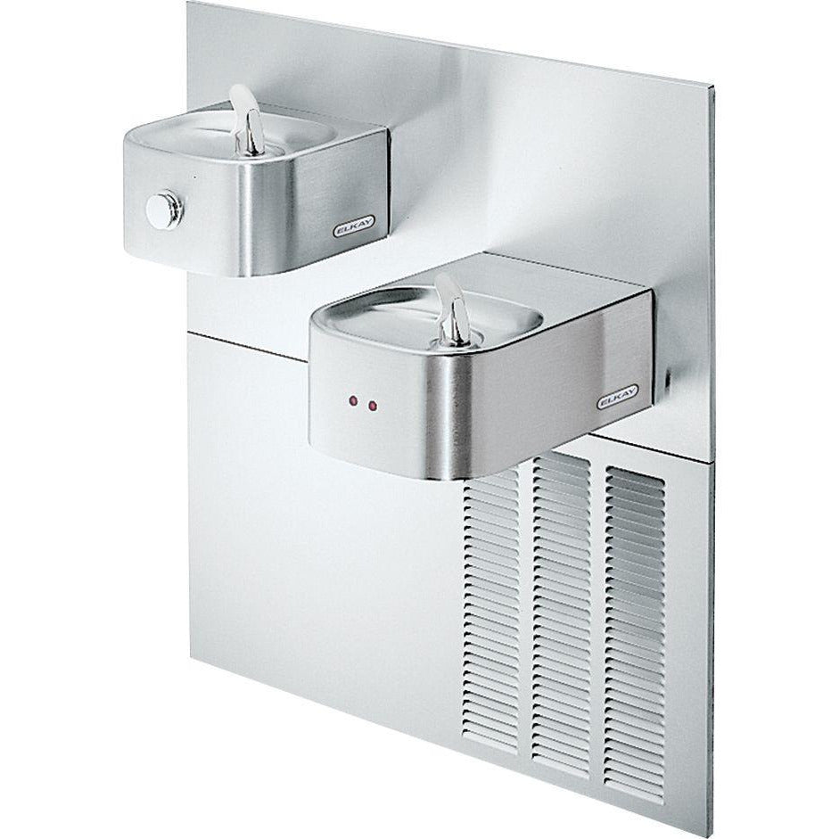 Elkay EROM28K | In-wall Bi-Level Soft-sides Drinking Fountain | Hands-free, Filterless, Refrigerated, Stainless Steel - BottleFillingStations.com