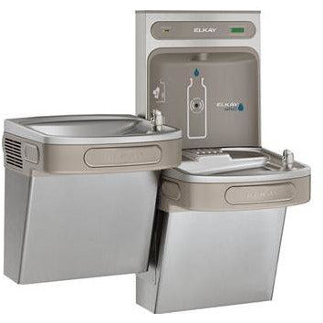 Elkay LZSTL8WSVRSK | Wall-mount Bi-Level Versatile Bottle Filling Station | Filtered, Refrigerated, EZ-style Fountains, Vandal-resistant bubblers, Stainless Steel - BottleFillingStations.com