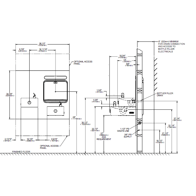 Elkay LZWS-EDFP217K | In-wall Bi-level Bottle Filling Station | Filtered, Non-Refrigerated, Soft-sides fountains - BottleFillingStations.com