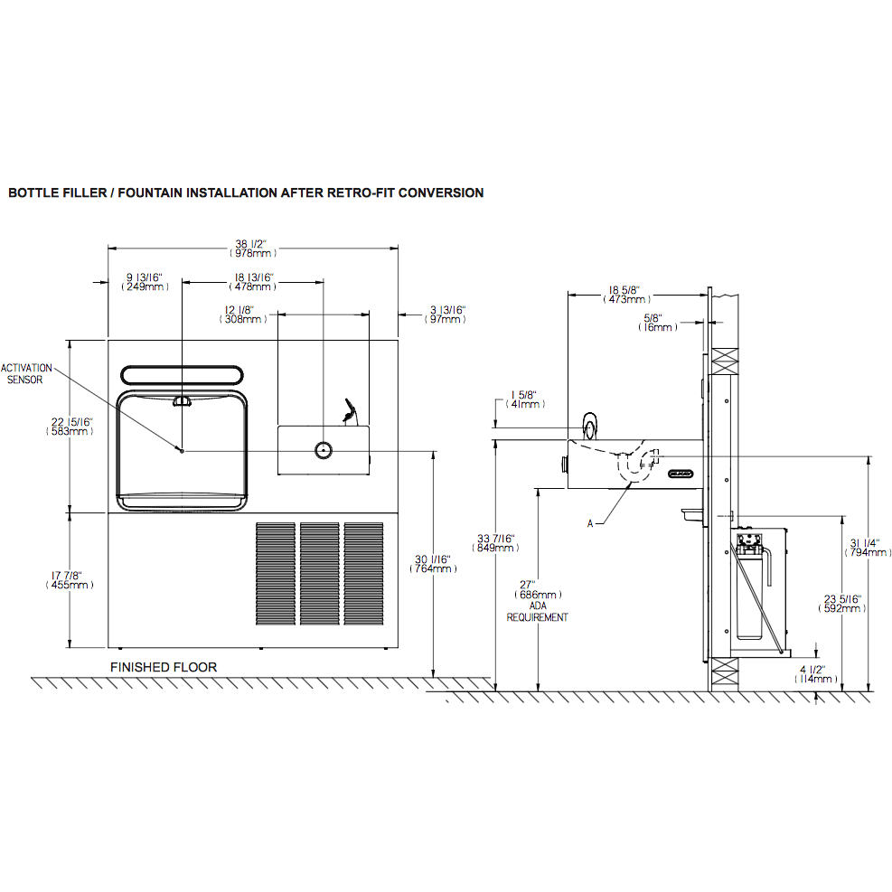 Elkay LZWS-ERFP8-RF | In-wall Retrofit Bottle Filler | Filtered, Refrigerated (For use with Elkay bi-level refrigerated Soft-sides fountains) - BottleFillingStations.com