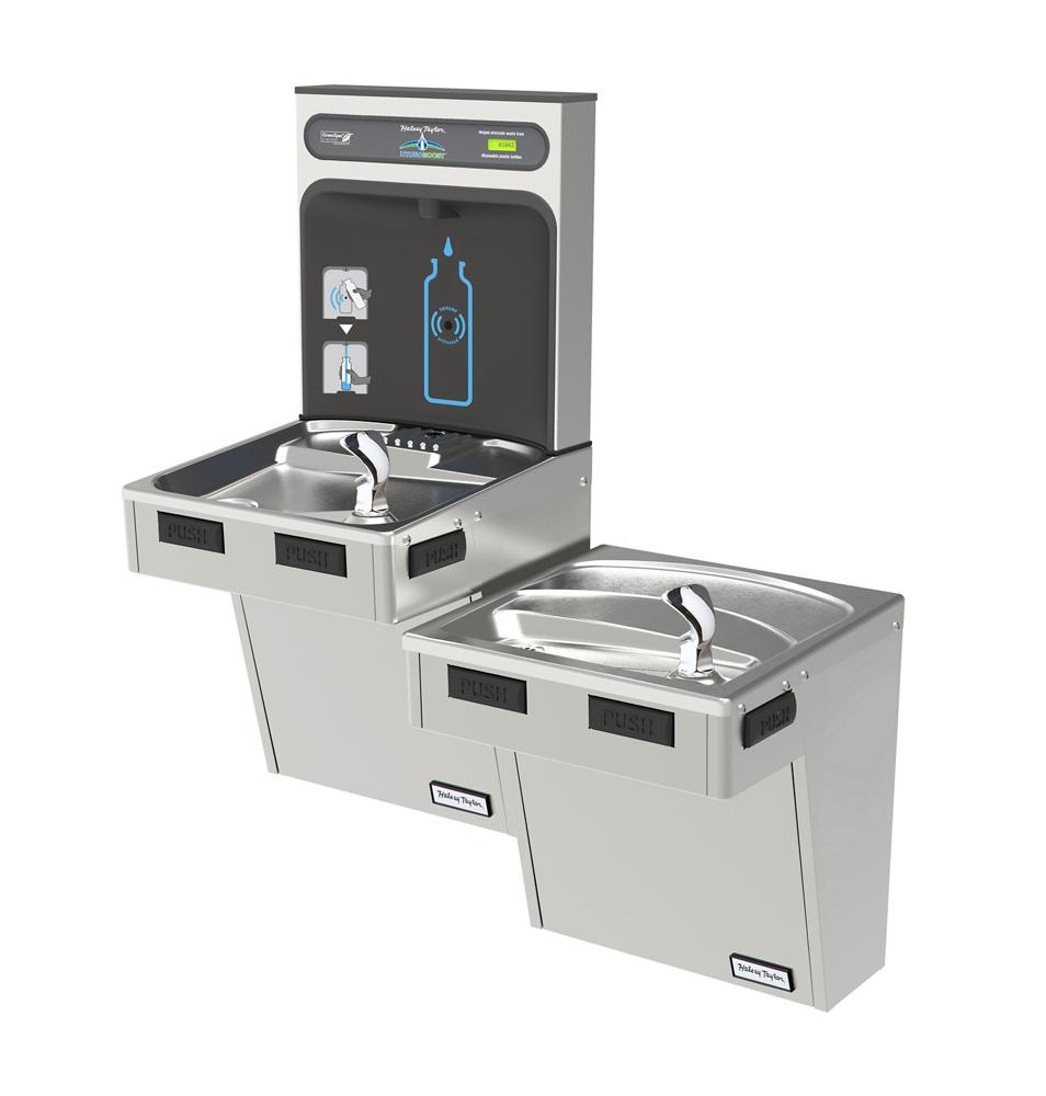 Halsey Taylor HTHB-HAC8BLSS-NF | Wall-mounted Bi-Level Bottle Filling Station | Filterless, Refrigerated, HAC-style fountains, Stainless Steel color finish