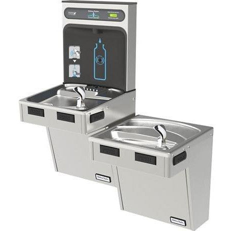 Halsey Taylor HTHB-HAC8BLSS-NF | Wall-mounted Bi-Level Bottle Filling Station | Filterless, Refrigerated, HAC-style fountains, Stainless Steel color finish - BottleFillingStations.com